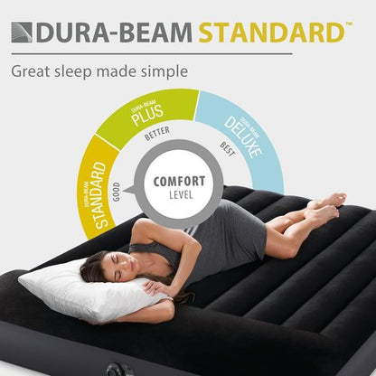 Intex Dura-Beam Airbed - Comfortable Twin Size Pillow Top Mattress with Built-in Pump & Carrying Bag - Blue