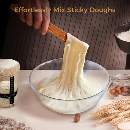 Skiennix Spurtle Set - 2 Pack Danish Dough Whisk & Jar Spatula - Solid Teak Wood Kitchen Utensils