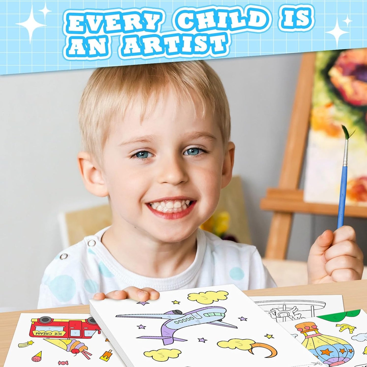 SOCOLER Watercolor Painting Kit - Mess-Free Traffic Theme Coloring Books for Toddlers Ages 1-8