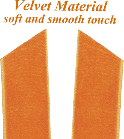 Skiennix 12Pcs Fall Velvet Ribbon Bows - 5in x 10in Orange Christmas Ornaments for Holiday Decor