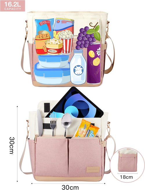 JOYHILL Insulated Lunch Bag - Leakproof Tote with Shoulder Strap | Reusable Cooler for Work, Picnic, Beach (Pink)