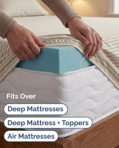 Skiennix Extra Deep Twin XL Sheet Set - 4-Piece Breathable Cooling Bedding - Soft Wrinkle-Free Beige Stripes