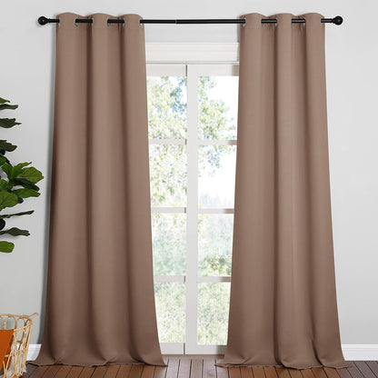 NICETOWN Light Reducing Grommet Curtains - Soft Triple Woven Drapes for Living Room | 2 Panels, W42 x L90, Cappuccino