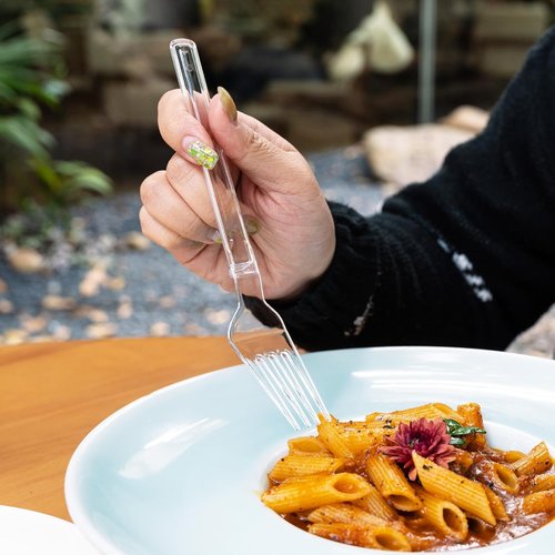 Heavy Duty Plastic Forks by [Brand Name] - Full Size 7.5" Clear Disposable Silverware | Pack of 85