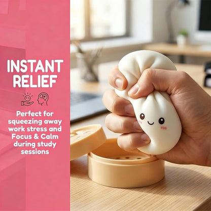 Dumpling Squeeze Toy - Glitter Stress Relief Ball with Steamer Box | Soft Sensory Gift for Kids & Adults (A-Blue)