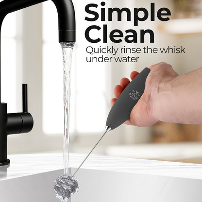 Zulay Kitchen Tornado Triple Whisk Milk Frother - Handheld Foam Maker for Coffee & Lattes - Onyx Gray