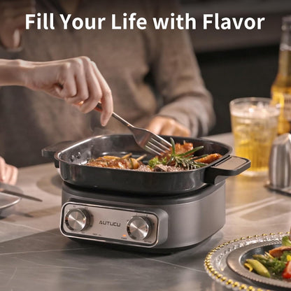 N74SNA Electric Multi-Cooker - 2.5 Quart Hot Pot & Grill Set | PFOA-Free Nonstick for Versatile Cooking