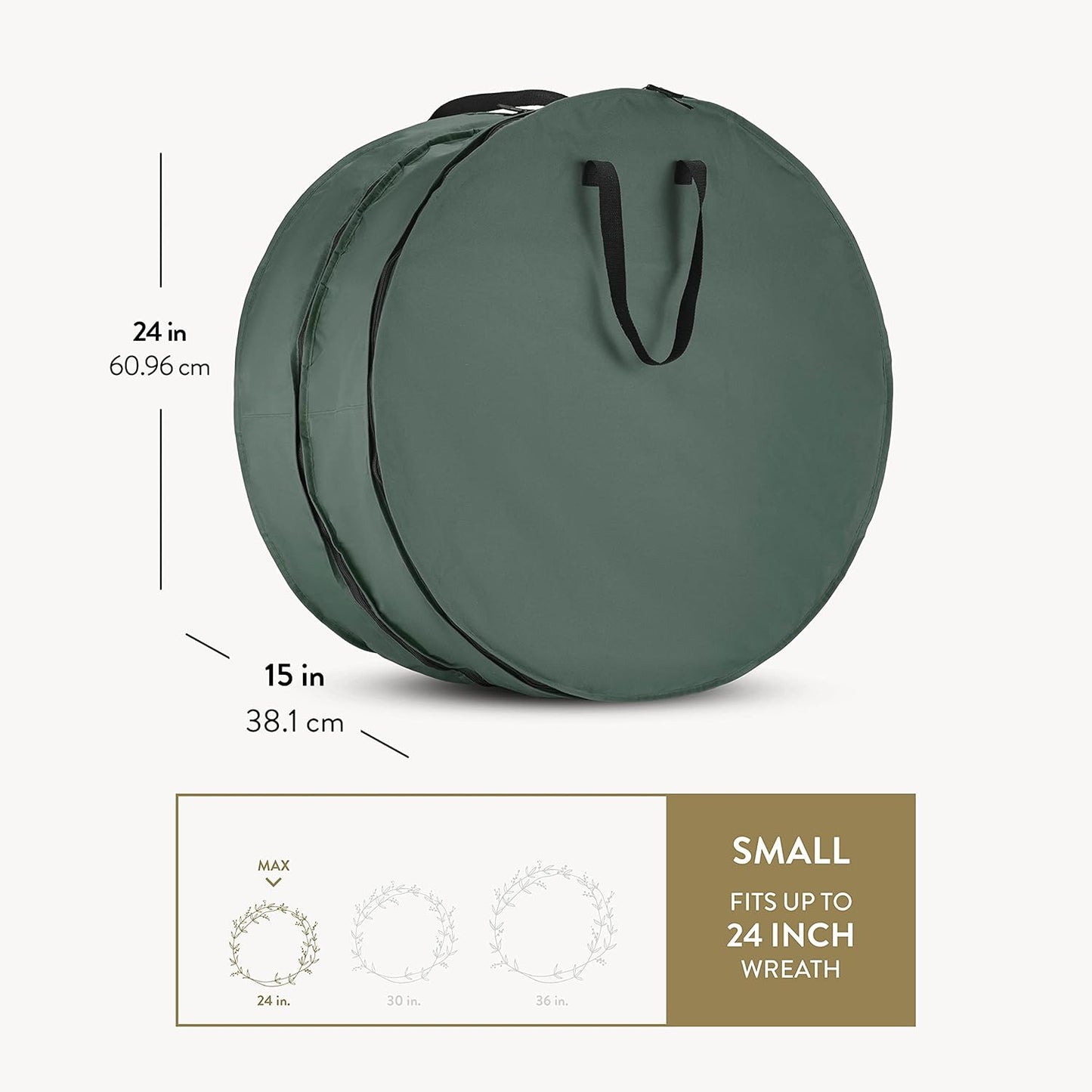 ZOBER Wreath Storage Bag - 24 Inch Christmas Wreath Container with Durable Handles | 600D Oxford Fabric, Fits 2 Wreaths