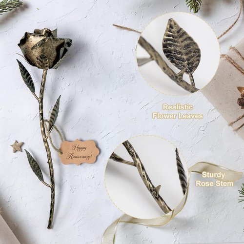 Bronze Anniversary 8 Year Gifts - Metal Rose 8th Anniversary for Her Bronze Gift, Everlasting Rose for 8 Year Wedding Anniversary, Handcrafted Bronze Stained 8 Anniversary for Wife Eternal Artwork