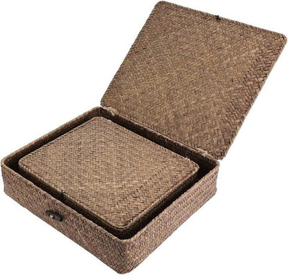 Hipiwe Wicker Storage Bins - Set of 2 Natural Seagrass Baskets with Lids for Home Organization | Coffee Color