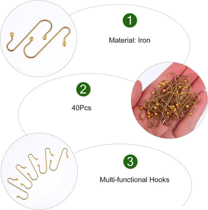 Uonlytech Heavy-Duty Metal Ornament Hooks - 40pcs Durable Wire Hangers for Secure Display
