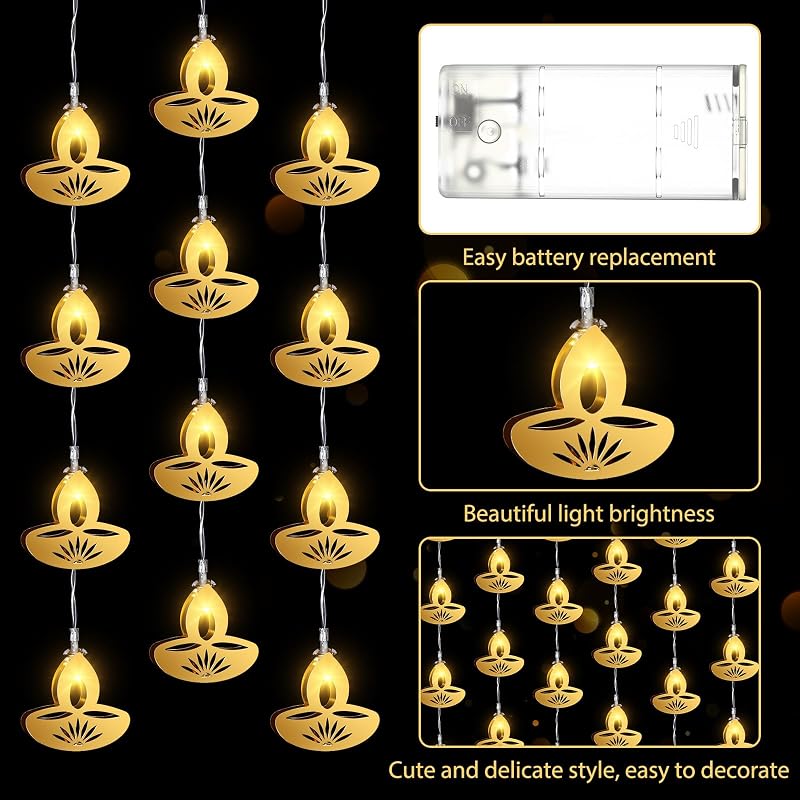 3 Pack 20 ft Diwali String Lights with 30 Warm White LEDs