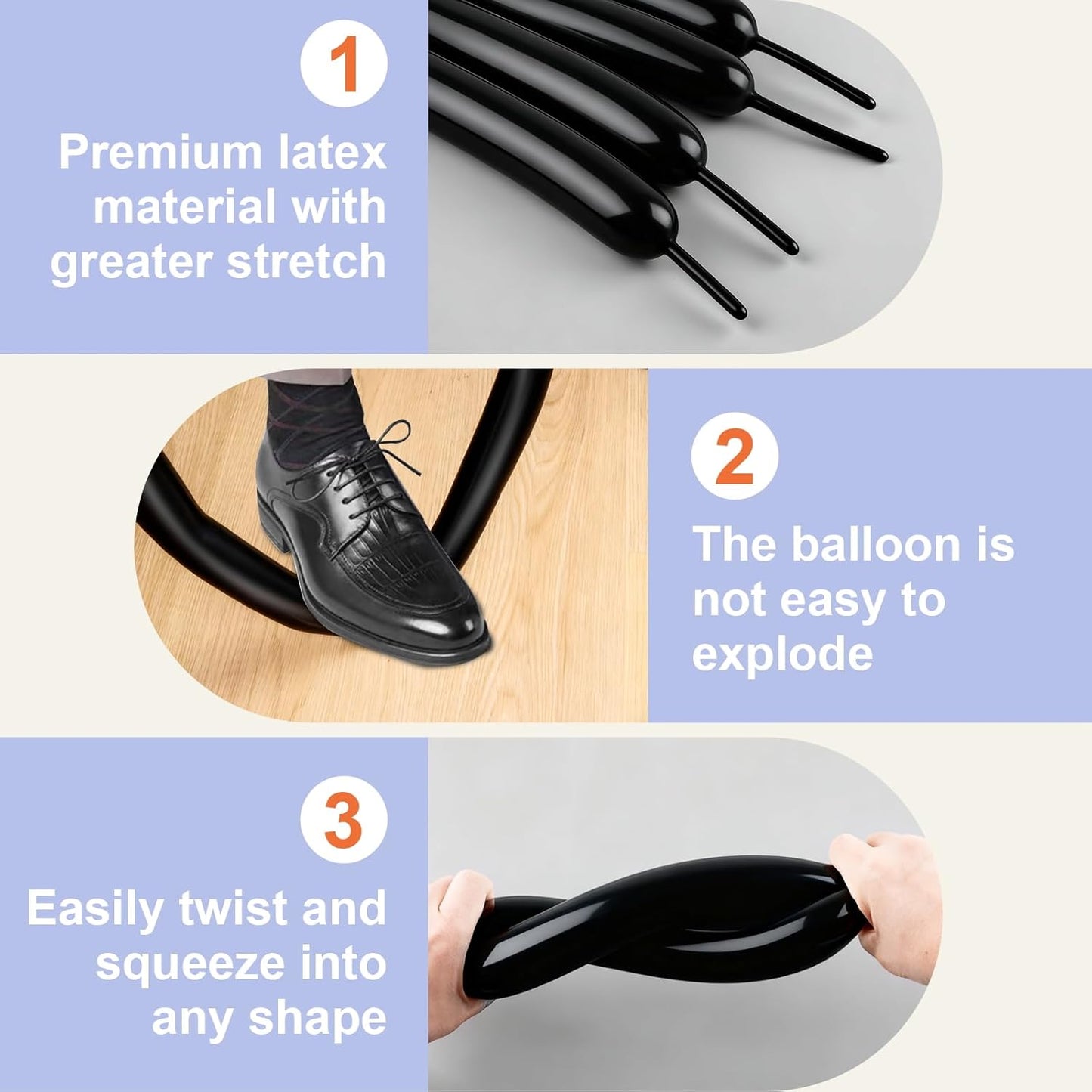 Skiennix 100 PCS Black Balloons - Premium Long Skinny Latex for Twisting & Party Decorations