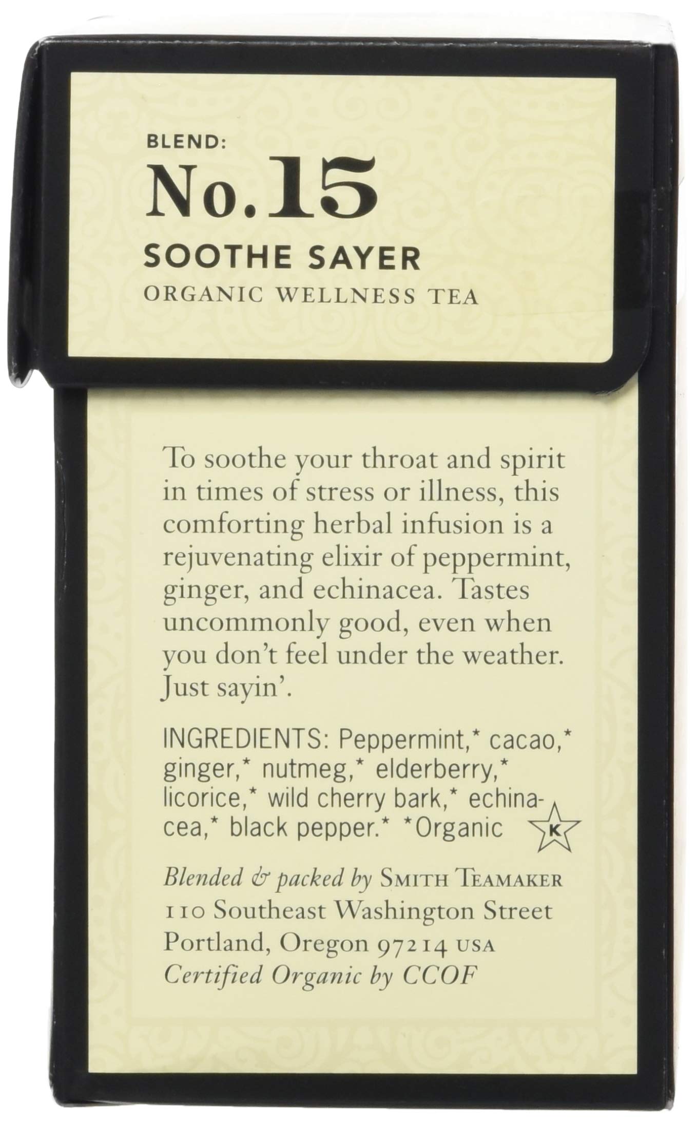 STEVEN SMITH TEAMAKER Smith Teamaker Organic Soothe Sayer No. 15 (Caffeine-free Organic Wellness Tea), 1.05 Oz, 15Count