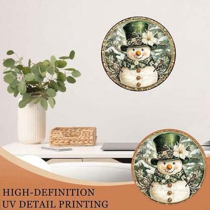 Christmas Snowman Wreath Sign - Round 8x8 in Metal Wall Decor Indoor Outdoor