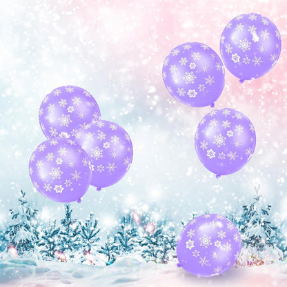 Skylety Snowflake Balloons - 40 Pack Transparent Latex for Winter Holiday Decor | Macaron Purple