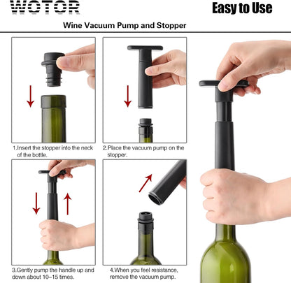 WOTOR Wine Saver Vacuum Pump with 4 Stoppers, Reusable Bottle Sealer Keeps Wine Fresh