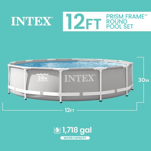 Intex 26711EH Prism Frame Above Ground Swimming Pool Set - 12ft x 30in | Includes 530 GPH Filter Pump, Puncture Resistant Design