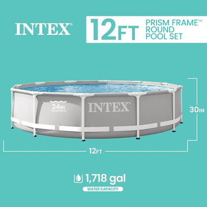 Intex 26711EH Prism Frame Above Ground Swimming Pool Set - 12ft x 30in | Includes 530 GPH Filter Pump, Puncture Resistant Design