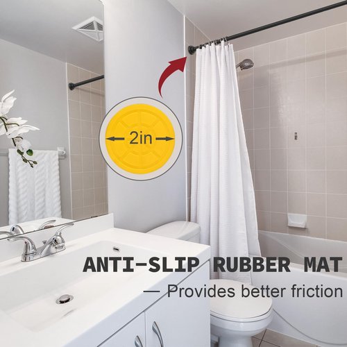 Thestoa Shower Curtain Rod Adjustable 43-78 inch, 1"Diameter Spring Tension Curtain Rod No Drill, Anti-Rust Non-Slip Shower Rod, Black Shower Curtain Rod for Bathroom Tension