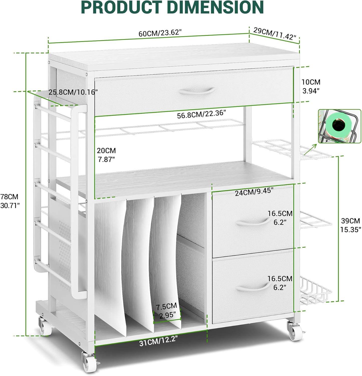 PUNLUXU Wrapping Paper Storage Cart - Rolling Gift Wrap Station with Ribbon & Gift Bag Holder