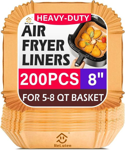 Air Fryer Liners 200 Pcs - 8.7" Square Non-Stick Parchment Paper for Baking & Roasting