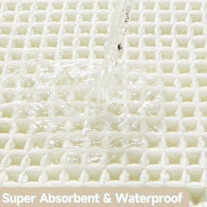 TYUU Cream White Long Bathroom Rugs, Waffle Runner Rug Bathroom Non Slip Washable Super Absorbent Quick Dry Boho Farmhouse Bath Mat, 60"x24" Cream White