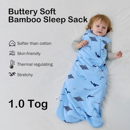 BubblePanda Sleep Sack - Soft Bamboo Toddler Sleeping Bag for 6-12 Months | 2-Way Zipper, 1.0 Tog