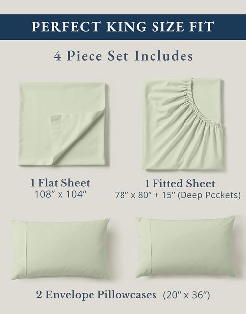 LANE LINEN 100% Organic Cotton King Bed Sheet Set - Soft, Cooling, Fully Elasticized 4-Piece Sheets in Mineral