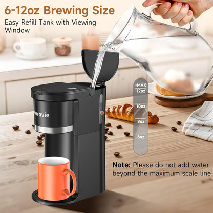 Skiennix Single Serve Coffee Maker - Fast Brew One Cup Machine for K-Cup & Grounds, Black