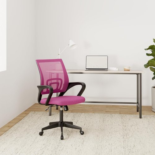 BestOffice Ergonomic Office Chair - Mid-Back Swivel Design with Breathable Backrest & Lumbar Support - Adjustable Height & Rolling Wheels - Pink for Adults & Women