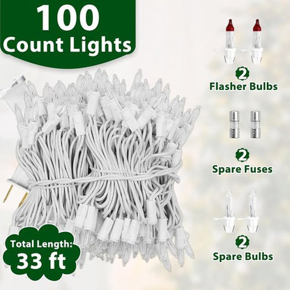 Clear Christmas Lights - 33FT Warm White Mini Bulbs | 100 Incandescent Lights for Indoor & Outdoor Decor
