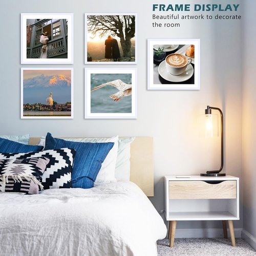 JCJMY 12.5x12.5 Picture Frame - White Vinyl Record Album Cover Display with 10x10 Mat & Plexiglass