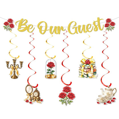 Be Our Guest Gold Glitter Banner - Princess Rose Birthday Decor (Variation: Be Our Guest)