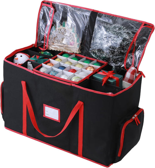 Skiennix Large 2-in-1 Christmas Ornament Storage Box - High Capacity for Easy Organization | Black