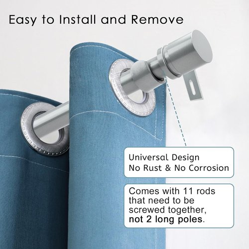 Byondeth Adjustable Curtain Rods - 16 to 170 Inches | 1 Inch Diameter with Aluminum End Cap, Silver Gray