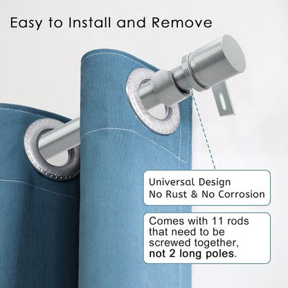 Byondeth Adjustable Curtain Rods - 16 to 170 Inches | 1 Inch Diameter with Aluminum End Cap, Silver Gray