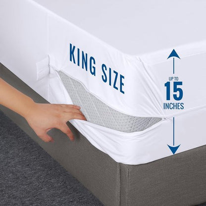 King Size Mattress Protector Waterproof 4 Pack, Premium 200 GSM Terry Mattress Cover, Soft & Breathable Bed Cover, Fitted Sheet Style Stretchable Deep Pockets 17" by Utopia Bedding (White)