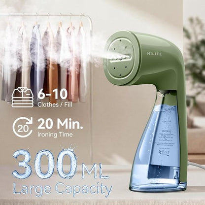 HiLIFE Portable Handheld Clothes Steamer - 700W Powerful Wrinkle Remover | 240ml Capacity, Olive Green