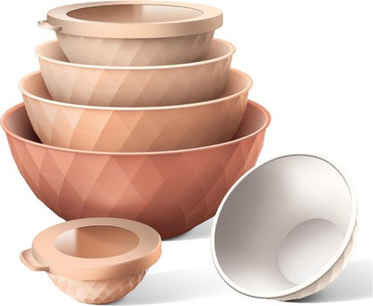 COOK WITH COLOR Mixing Bowls Set - 12-Piece Microwave Safe Plastic Nesting Bowls with Lids, Orange Diamond