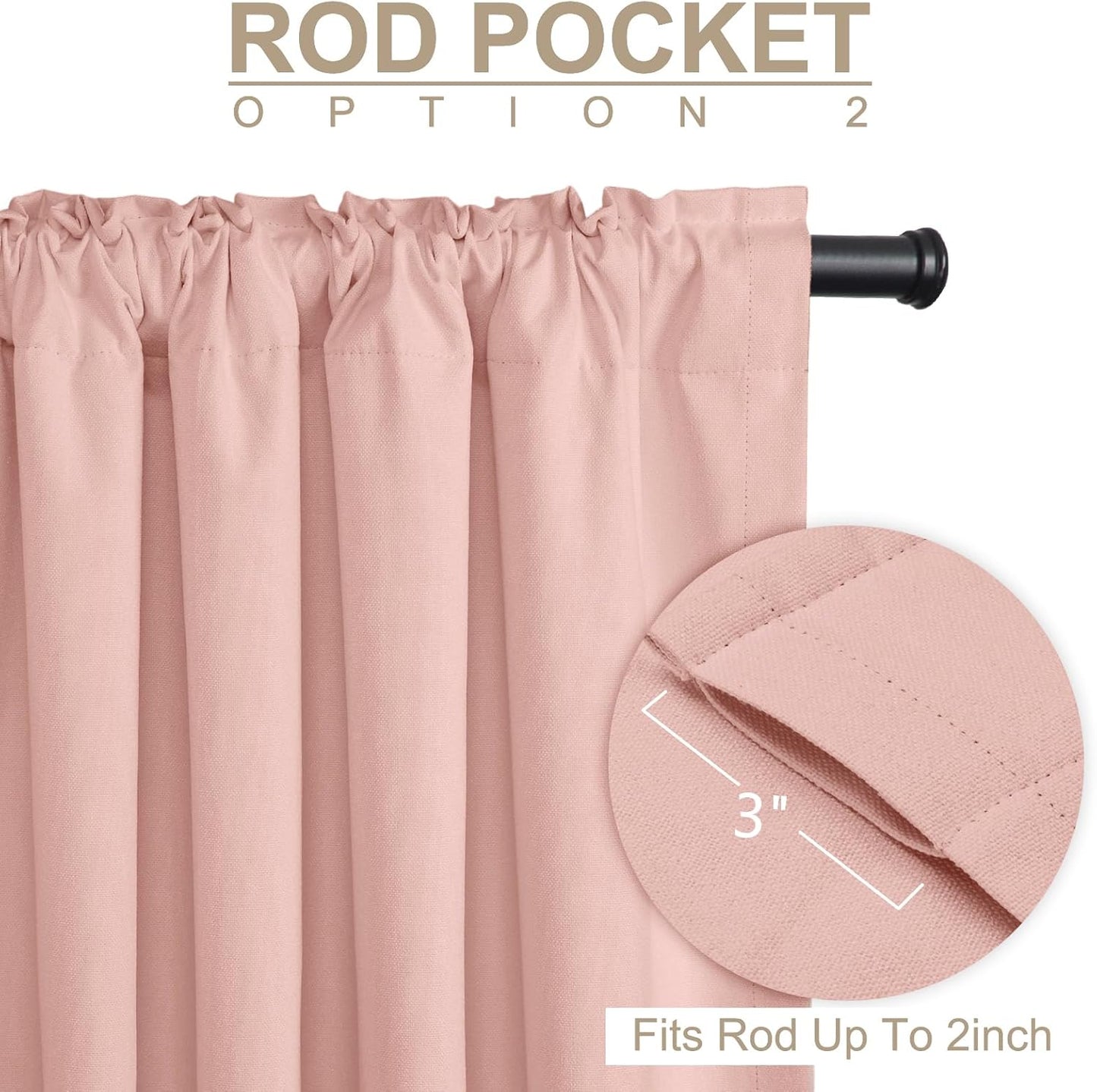 Skiennix 100% Blackout Linen Curtains - Thermal Insulated Drapes for Bedroom | 84" Long, Blush Pink