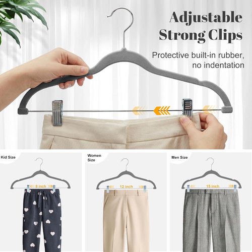 HOUSE DAY Velvet Skirt Hangers - 24 Pack Gray Non-Slip Clip Hangers for Pants & Skirts