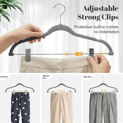 HOUSE DAY Velvet Skirt Hangers - 24 Pack Gray Non-Slip Clip Hangers for Pants & Skirts