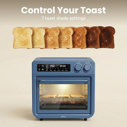 SMIRLY Digital Air Fryer Toaster Oven - 27QT Convection Oven | 10-in-1 Multi-Function, Fits 12" Pizza & 6 Slices of Toast, Stainless Steel, Blue