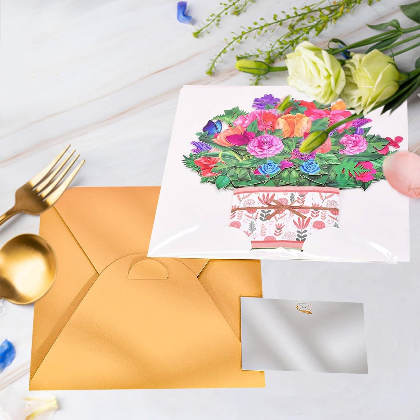 ROBBEAR 3D Rose Carnation Pop-Up Greeting Card - Handmade Flower Card with Envelopes for Any Occasion
