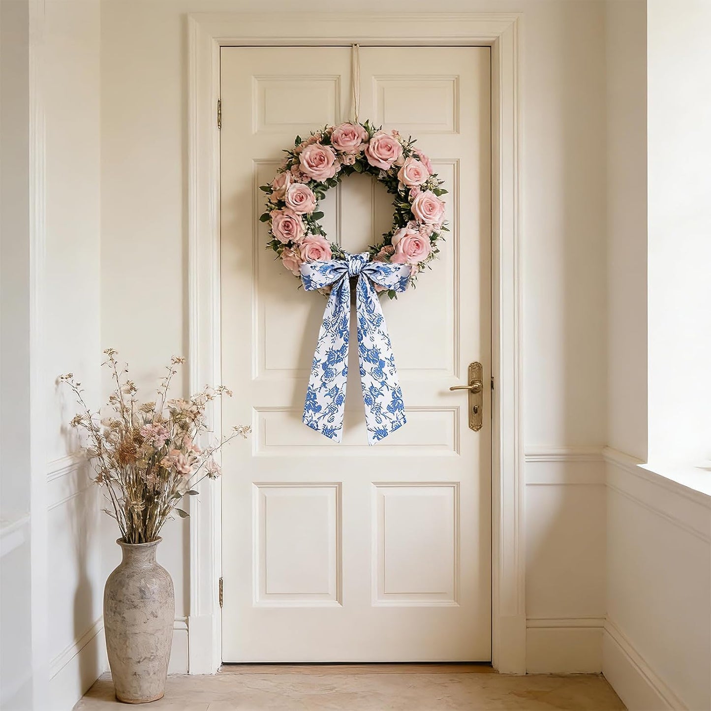 AZYM Wreath Sash Set - Romantic Blue Floral Ribbon for Front Door & Indoor Decor | 2 Pcs