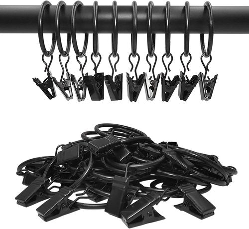 40 Pack Black Curtain Rings by [Brand Name] - Durable Drapery Clips with 1.26 in Interior Diameter