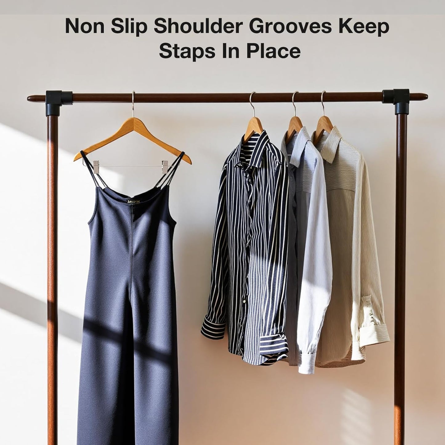 Skiennix Wooden Hangers with Clips - 12 PCS Solid Wood Pants Hangers with 360° Swivel Hooks & Adjustable Clips