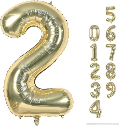 Skiennix 40 Inch Champagne Gold Number 2 Balloon - Large Foil 2nd Birthday & Graduation Decor