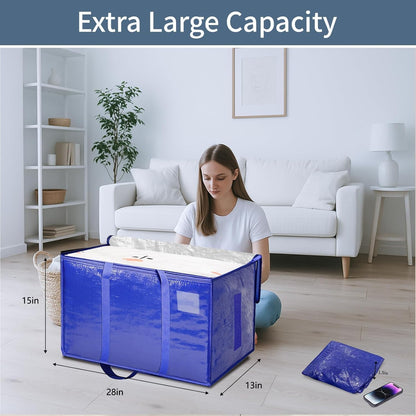 Skiennix Extra Large Heavy Duty Moving Bags - Waterproof Storage Totes with Zippers & Handles | 6 Pack (Blue)